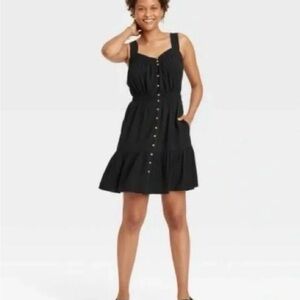 Knox Rose Black Button-Front Mini Sundress